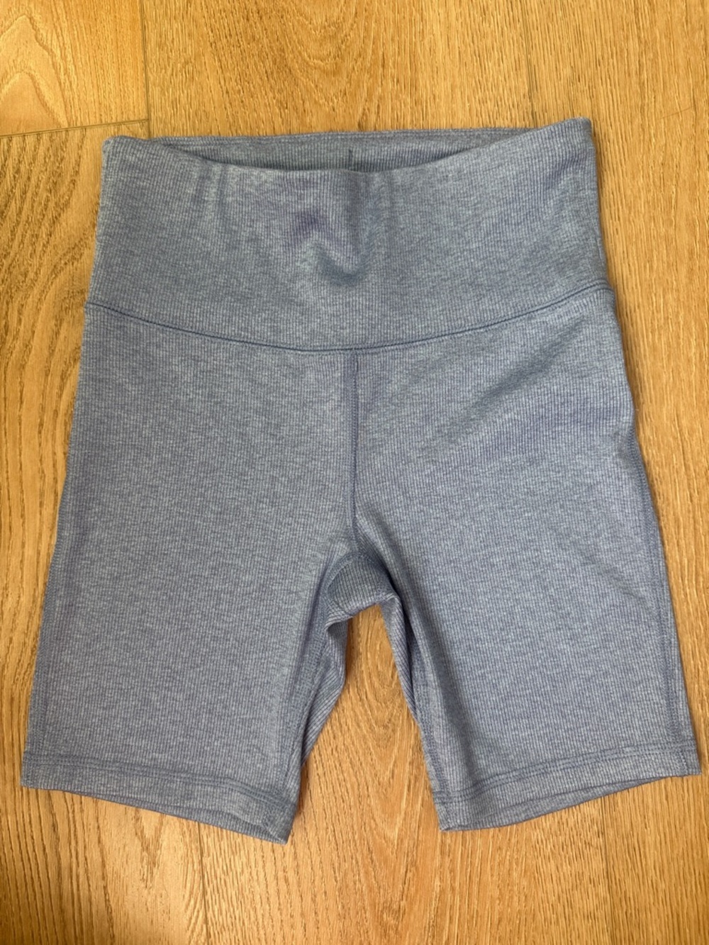 GAP Ribbed High-Waist Bike Shorts in Heather Blue